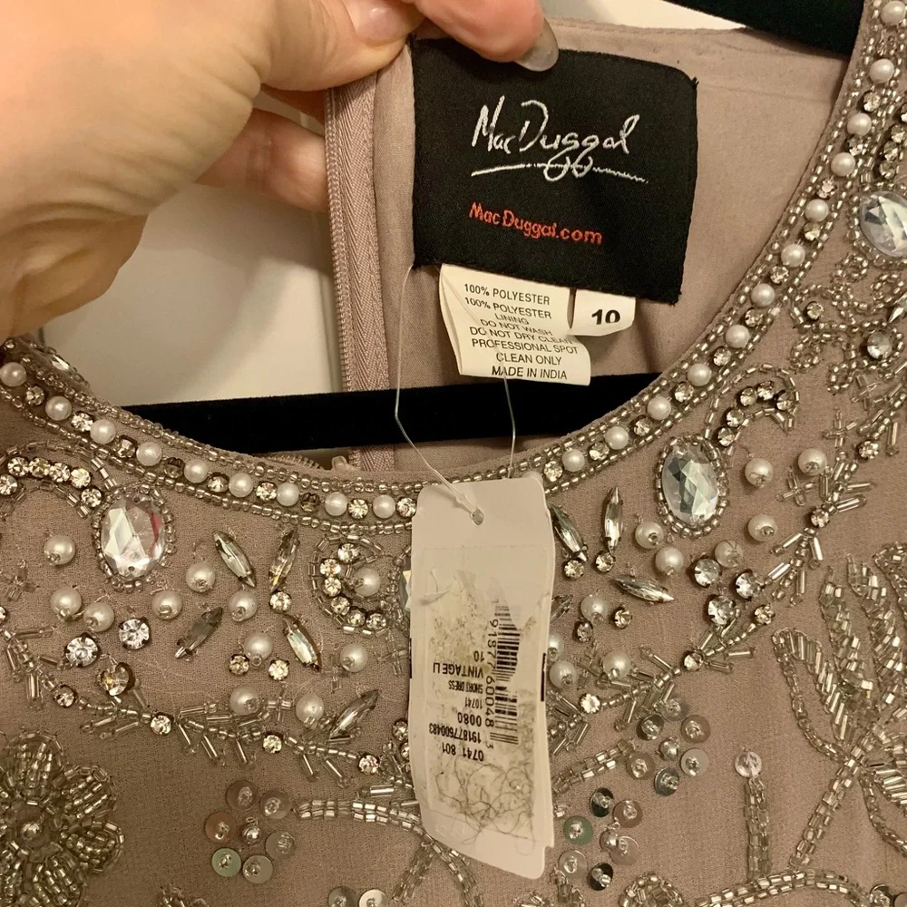 NWT Mac Duggal Sz 10 Formal Beaded Shift Dress, “Vintage Lilac” Mauve/Gray - Picture 3 of 5